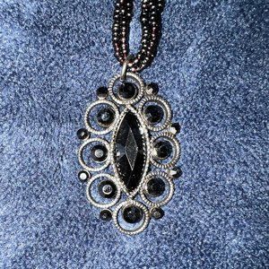 New York & Co Co Black Beaded Necklace w/Pendant